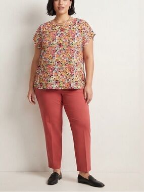 🔥$10 FINAL PRICE🔥 Ellos Vibrant Multicolor Floral Print Short Sleeve Blouse ❤️